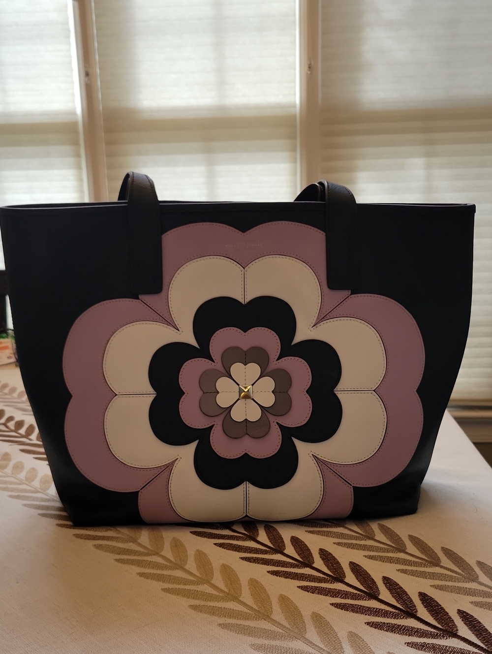 Kate Spade EUC Floral Appliqué Tote Bag in Black and Lavender